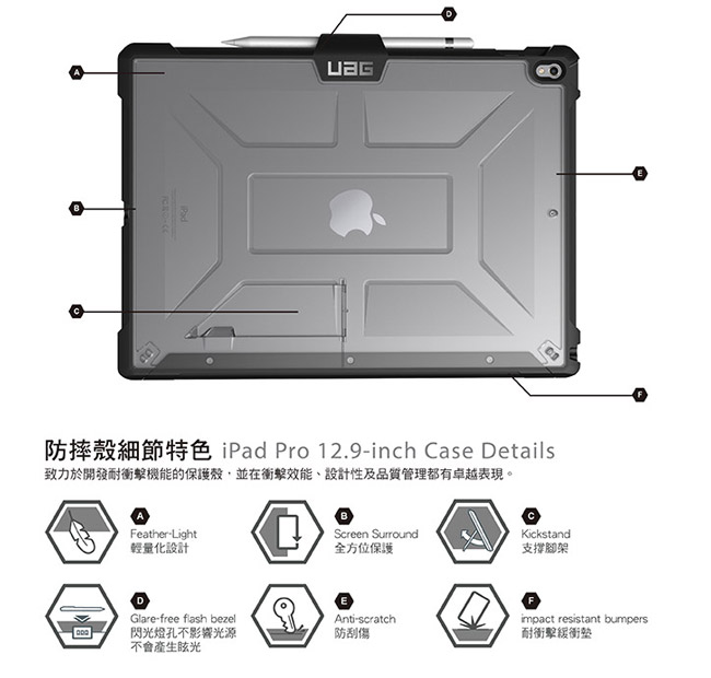 UAG iPad Pro 12.9吋耐衝擊保護殼-透明