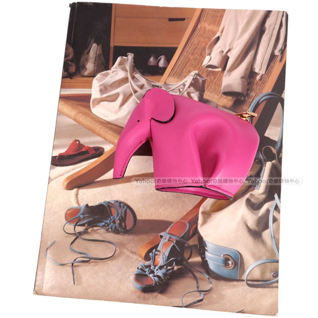 LOEWE Animales Elephant 立體大象造型拉鍊零錢包(桃粉色)