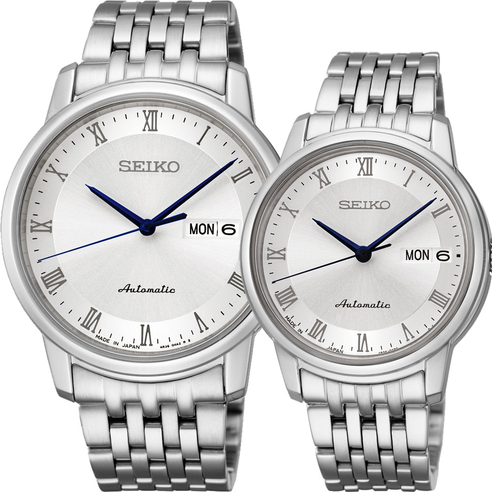 SEIKO Presage 羅馬機械對錶-銀白/40+34mm