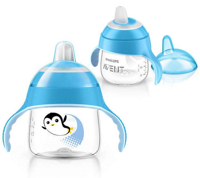 任-PHILIPS AVENT 鴨嘴吸口水杯200ml(E65A075100)-企鵝-藍