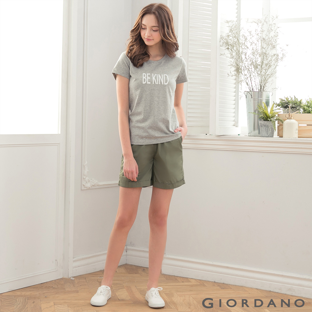 GIORDANO 女裝百搭素色純棉鬆緊腰休閒短褲-51 橄欖綠