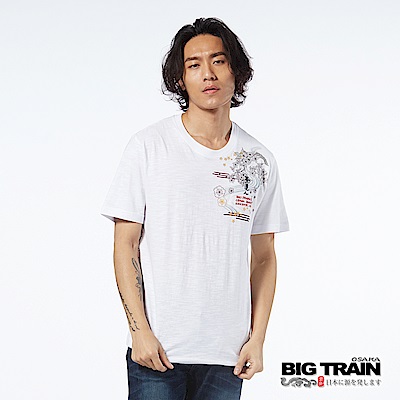 BIG TRAIN 水月金魚圓領短袖男T -男-白色