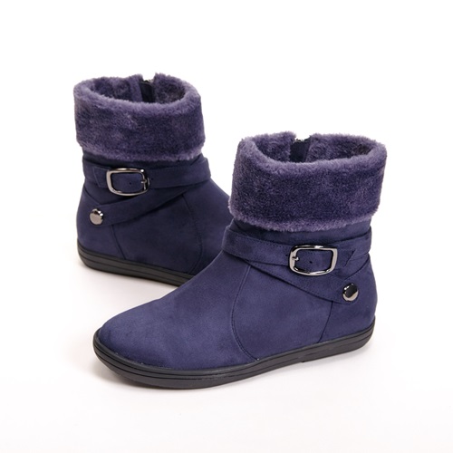 【W&M】經典毛絨反摺造型拉鍊式中筒 女靴-藍(另有黑)