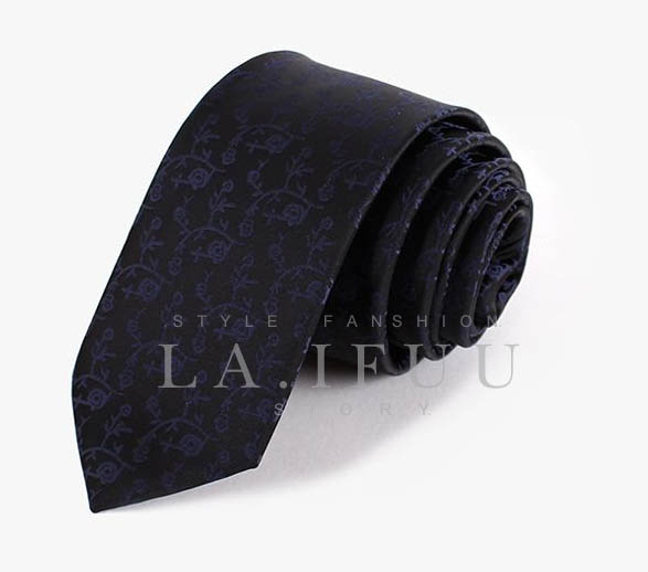 拉福藍紋6CM中窄版領帶拉鍊領帶 (黑底)