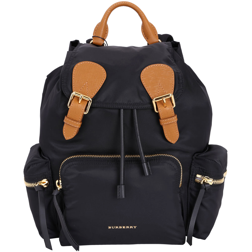 BURBERRY The Rucksack 撞色拼接尼龍後背包(中/黑色)