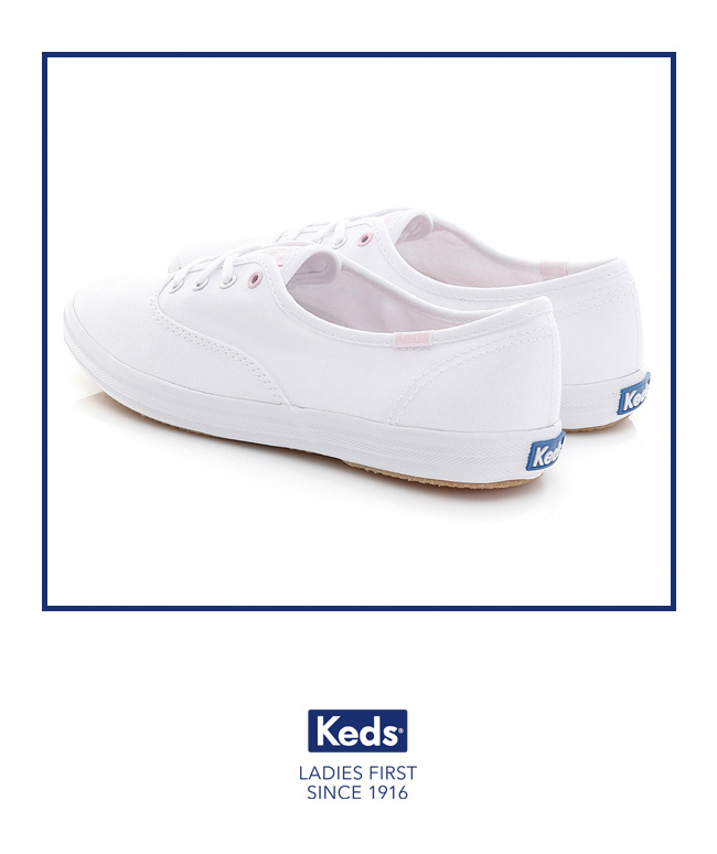 Keds CHAMPION綁帶休閒鞋-白/粉紅