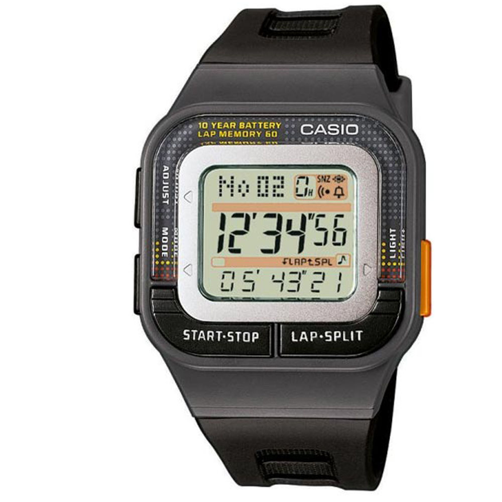 CASIO 10年電力慢跑數位運動風錶(SDB-100-1A)-黑/橘按鍵/33mm