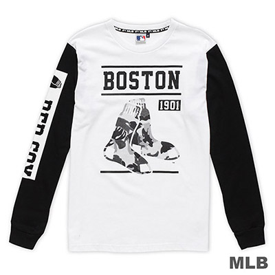 MLB-波士頓紅襪隊迷彩印花長袖T恤-白 (男)