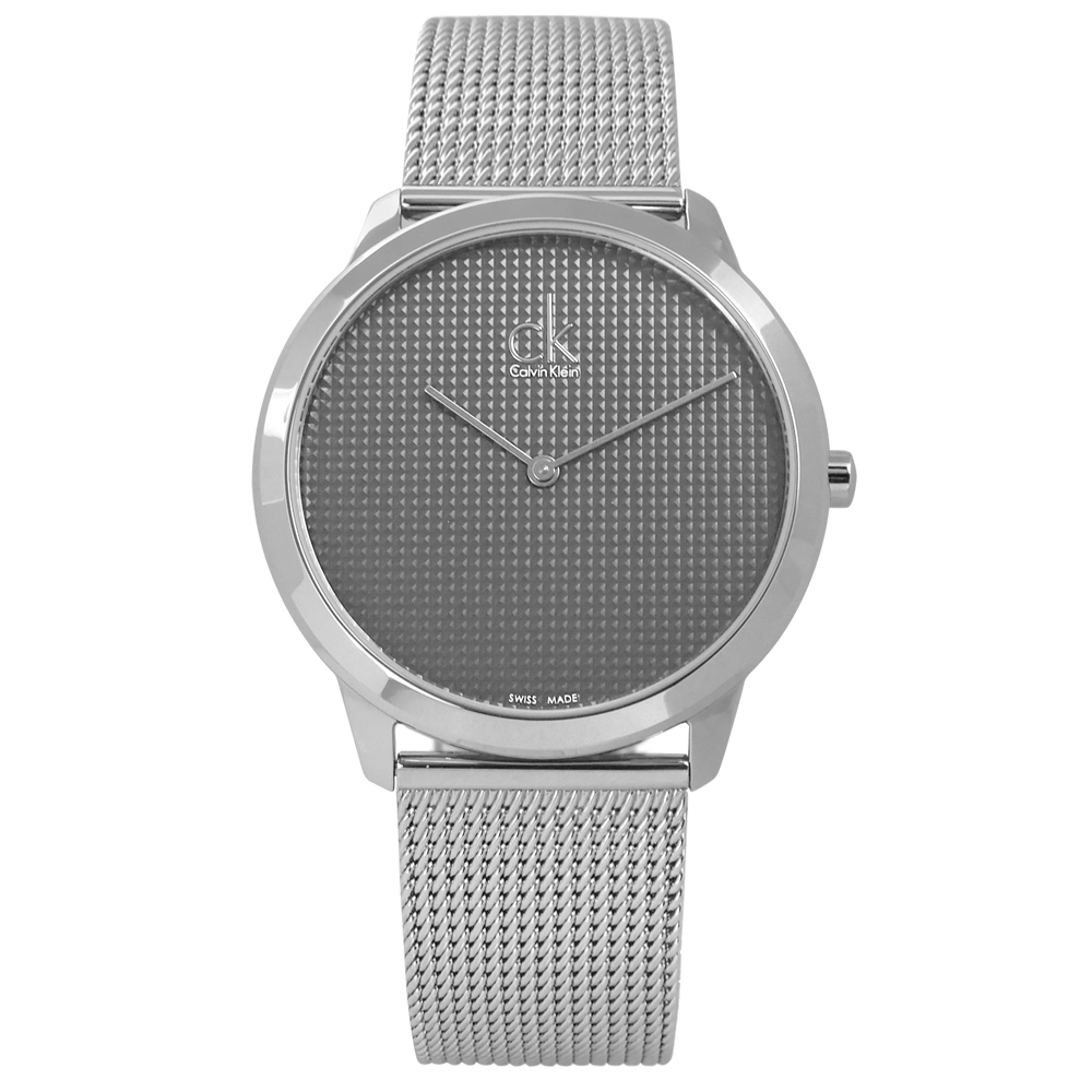 CK 經典歐美潮流菱格紋編織不鏽鋼腕錶-灰色/39mm