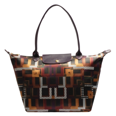 LONGCHAMP Le Pliage Artwalk普普風印花長把購物包(大-黑加侖子)