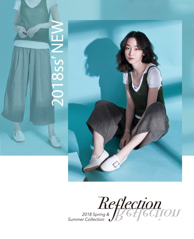 Fair Lady 學院風方型釦帶平底樂福鞋 白