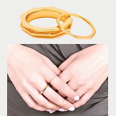 GORJANA 八角形切割 金色小寬版戒指 指尖戒 3件組Peytin Set