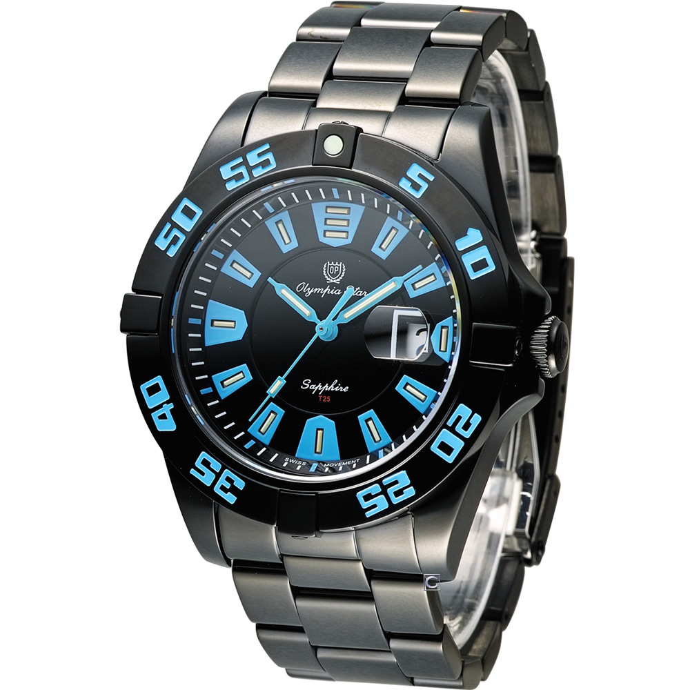Olympia Star 夜鷹系列 T25 運動型時尚腕錶-藍x黑/44mm