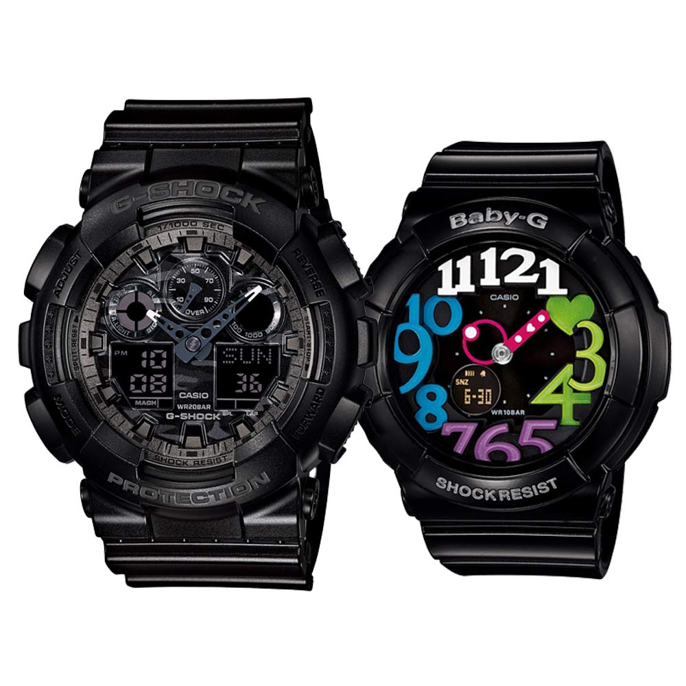 G-SHOCK&BABY-G組合 超人氣新迷彩軍事戰魂雙顯錶/繽紛立體時刻霓虹照明休閒錶-