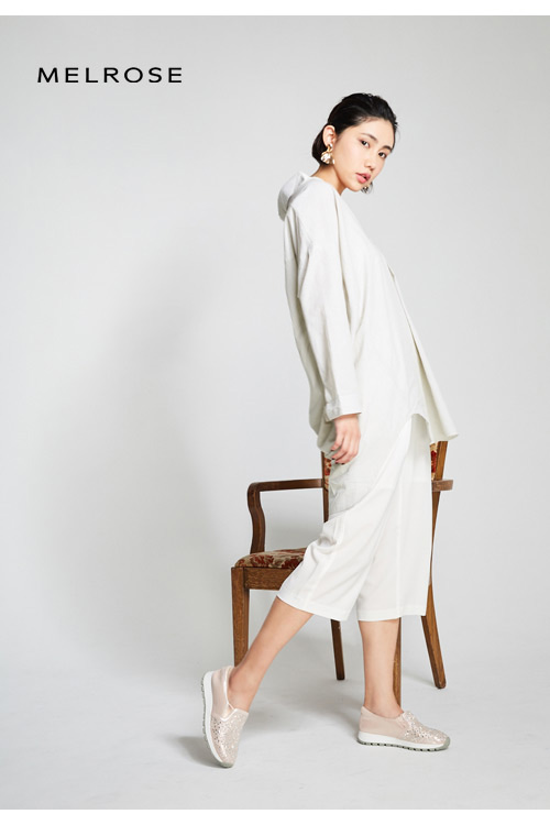 休閒鞋 MELROSE 異材質拼接獨特排鑽厚底休閒鞋－粉