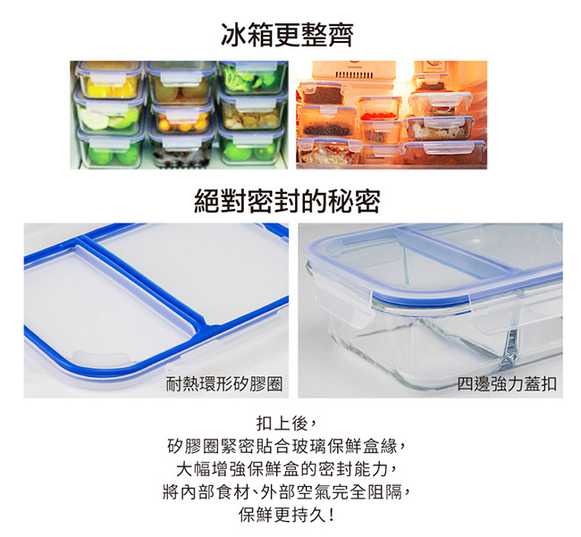 鍋寶 耐熱玻璃分隔保鮮盒-大容量3入組