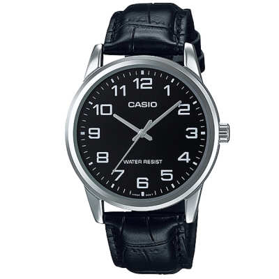 CASIO 經典復古時尚簡約指針紳士腕錶(MTP-V001L-1B)黑面X銀框/40mm
