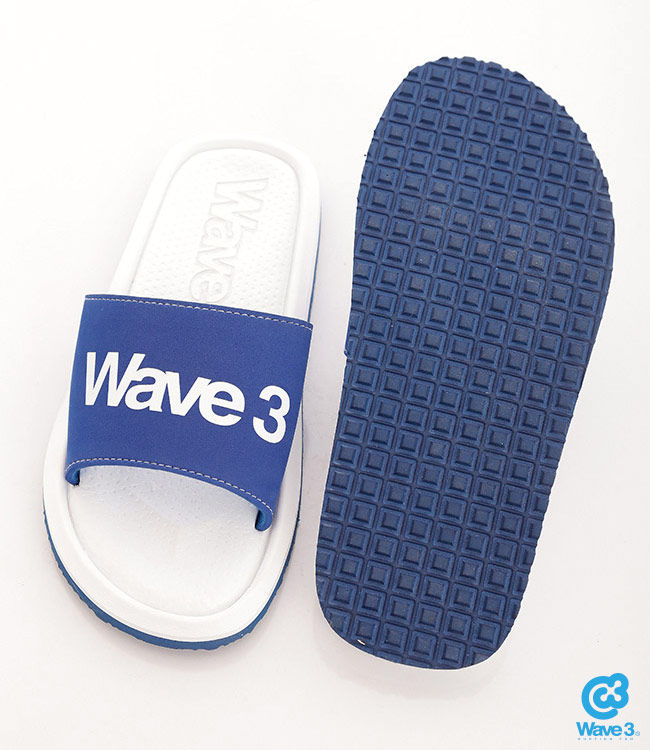WAVE3【男】 台灣製 天鵝絨LOGO印刷一片拖鞋~藍