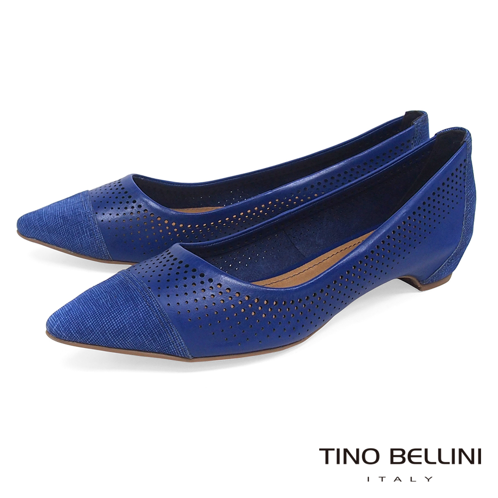 Tino Bellini 巴西進口沖孔拼接尖頭平底鞋_ 藍