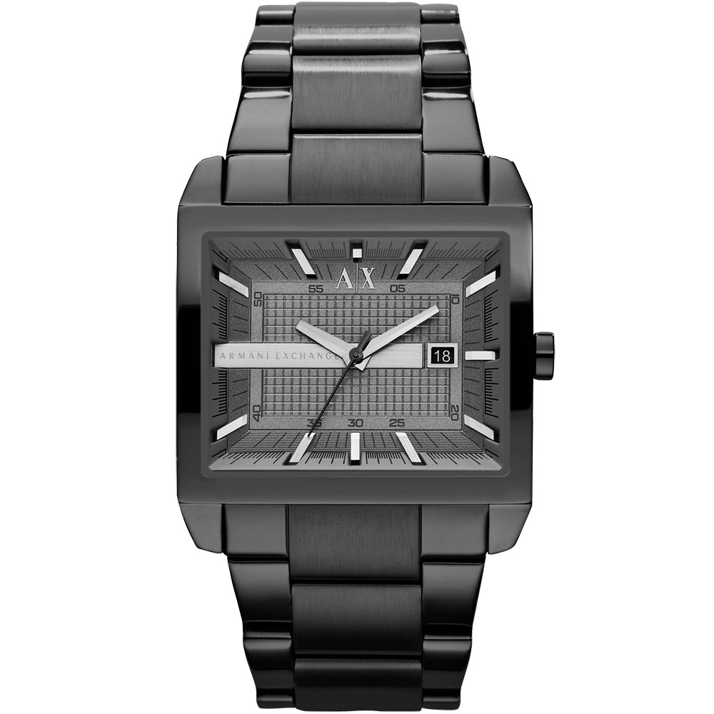 A│X Armani Exchange 立體視覺方型腕錶-IP黑44mm