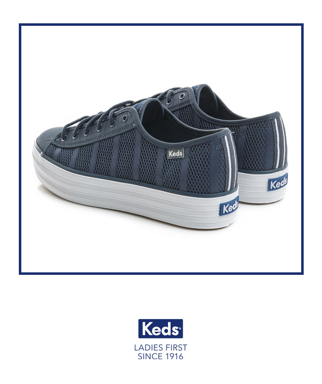 Keds TRIPLE KICK 透氣網布厚底休閒鞋-靛藍