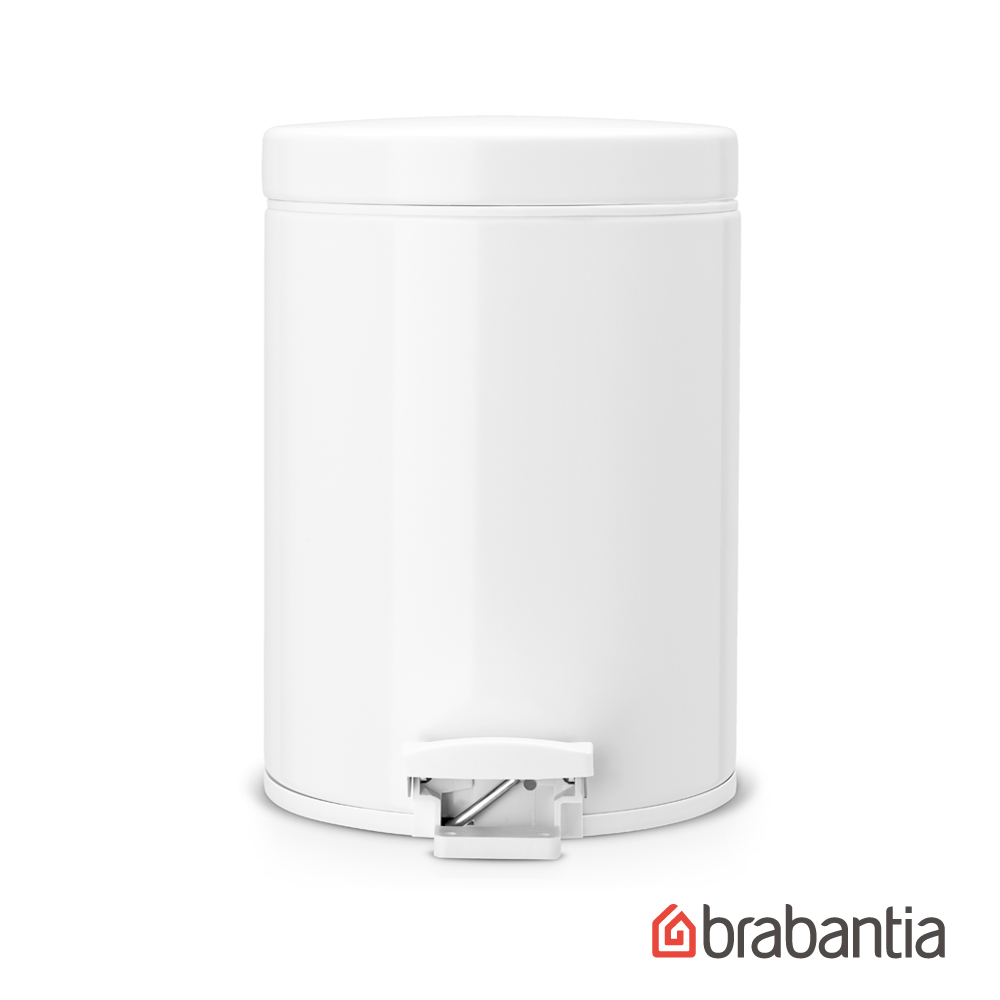【Brabantia】圓形腳踏式垃圾桶5L-白(塑膠內桶)