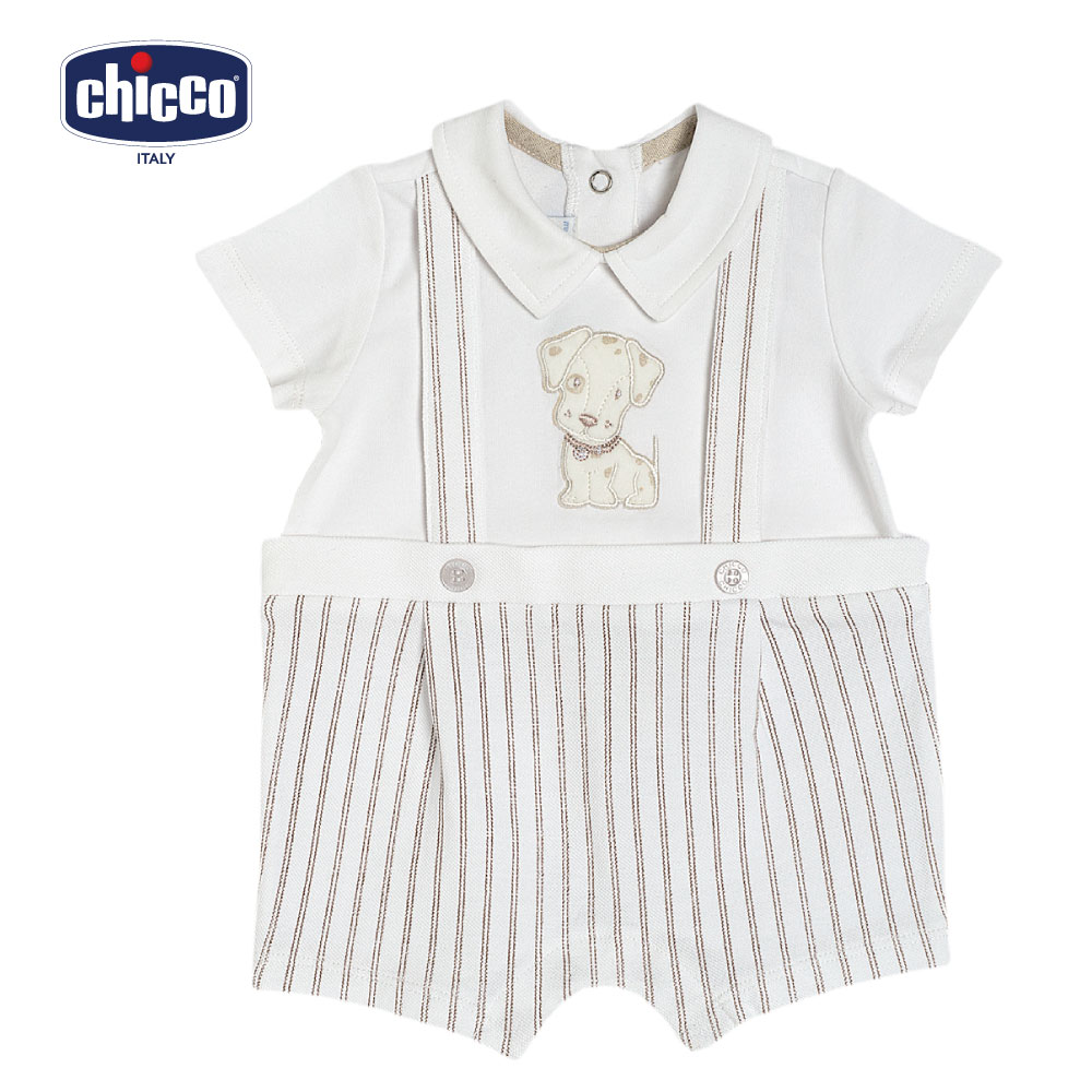 chicco-小紳士假兩件後開短袖兔裝(3-12個月)