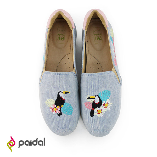Paidal花叢大嘴鳥牛仔刷色休閒樂福鞋-淺牛仔