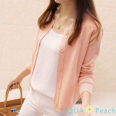 簡約純色開襟針織外套 (共五色)-AQUA Peach