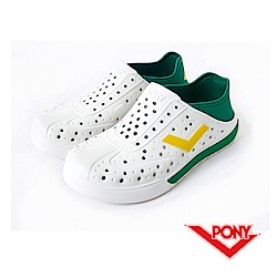 【PONY】ENJOY 系列-輕量透氣洞洞鞋-中性-白/綠(巴西)
