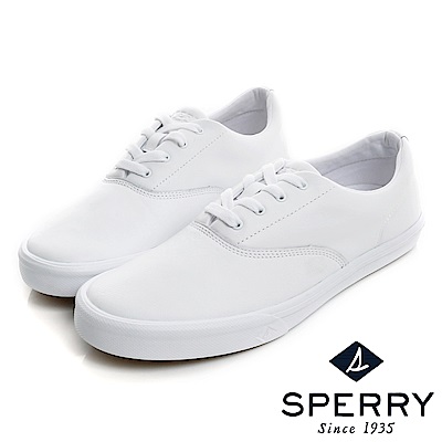 SPERRY  Striper全新進化吸震減壓皮革休閒鞋(情侶中性款)-白