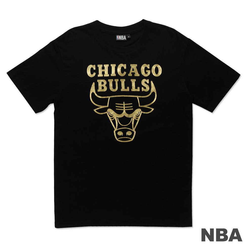 NBA-芝加哥公牛隊LOGO燙金箔印花T恤-黑(男)