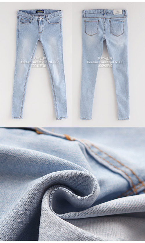 激瘦刷白洗色合身窄管牛仔褲 (淺藍色)-100%明洞