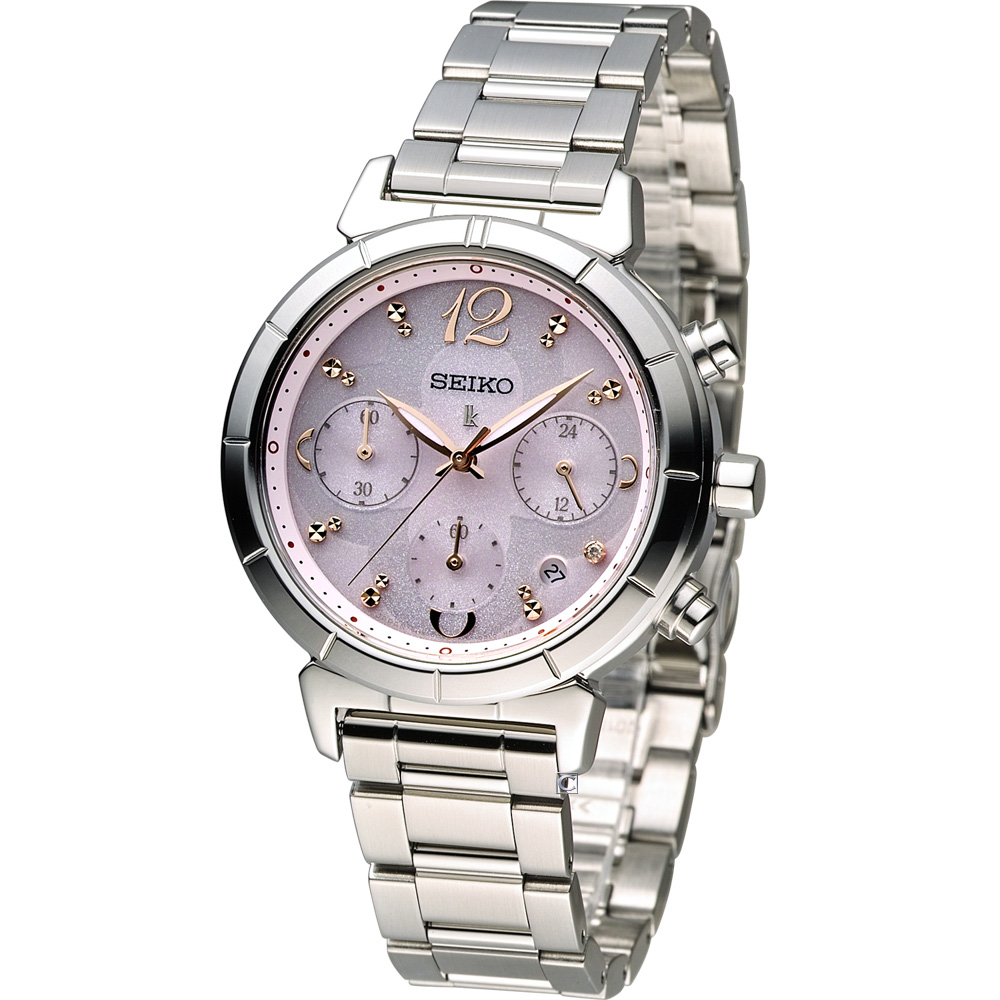 SEIKO LUKIA 20周年紀念款花漾太陽能計時腕錶(SSC857J1)-粉/35mm