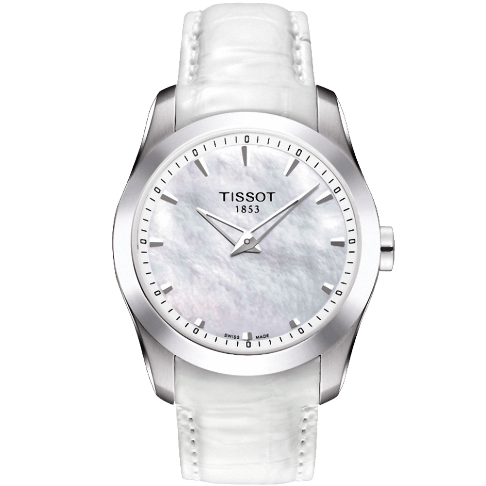 TISSOT Couturier SECRET DATE 時尚雙針珍珠貝女錶-白/33mm