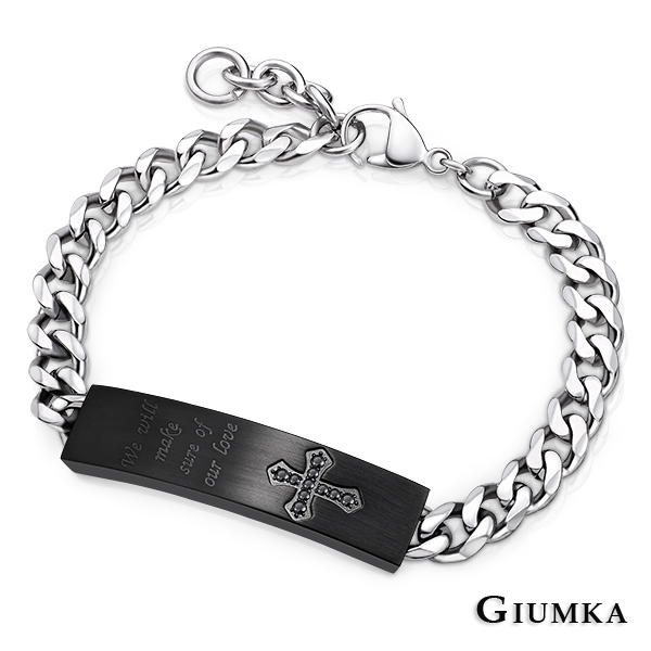 GIUMKA白鋼情侶手鏈幸福歸宿單個價格-黑色寬版