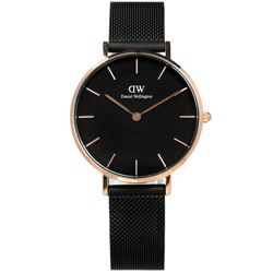 Daniel Wellington Classic米蘭編織帶手錶-黑x玫瑰金框/32mm