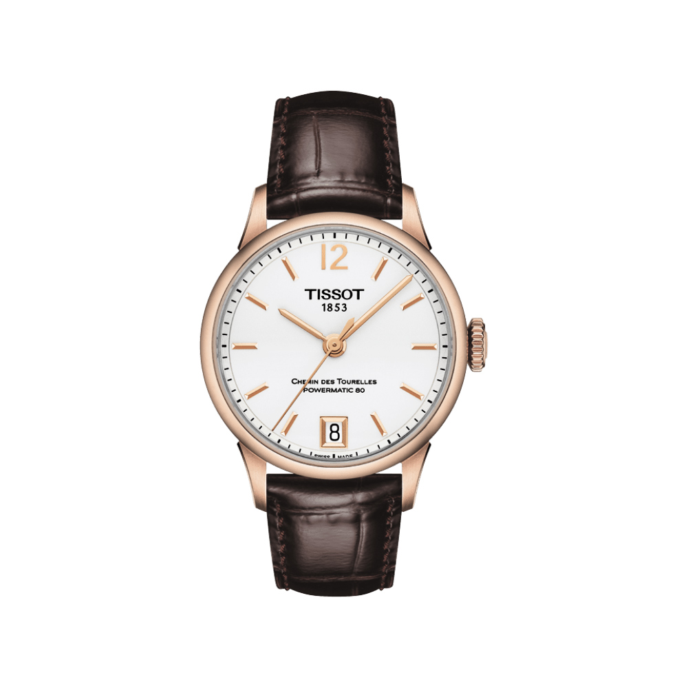 TISSOT 天梭 官方授權 杜魯爾系列機械動力80女錶-白x玫瑰金框/32mm T0992073603700