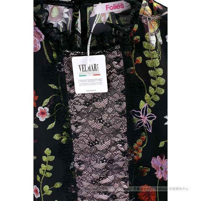 BLUGIRL-FOLIES 花卉刺繡黑色蕾絲細節雪紡上衣