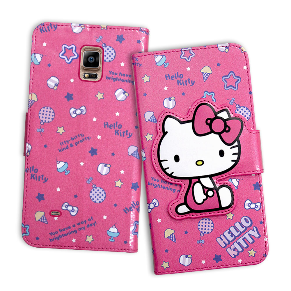 Hello Kitty Samsung Galaxy Note 4 閃粉絲紋皮套(甜點桃)