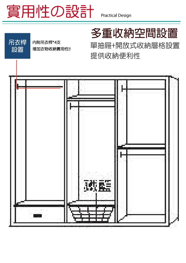 品家居 瑪佩6.8尺三推門衣櫃(二色可選)-204x63.3x199.5cm免組