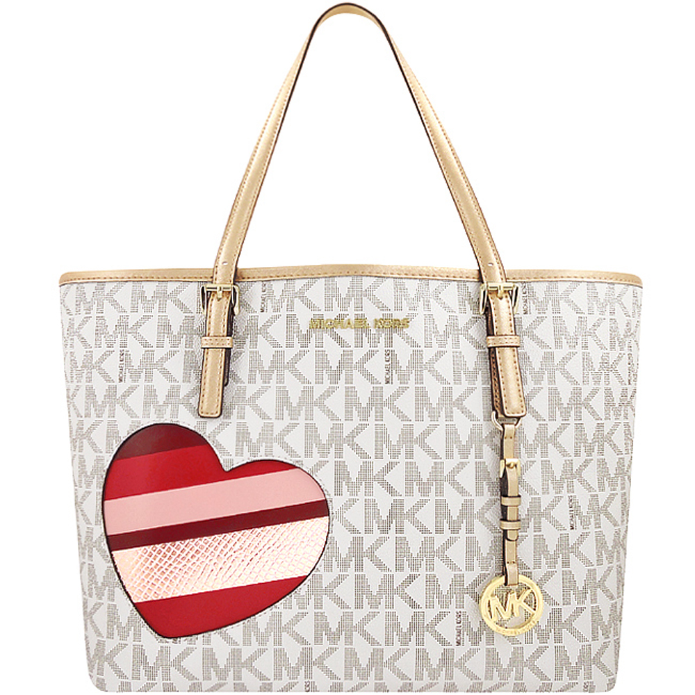 MICHAEL KORS HEARTS LOGO PVC愛心拼接設計托特包(大/白)