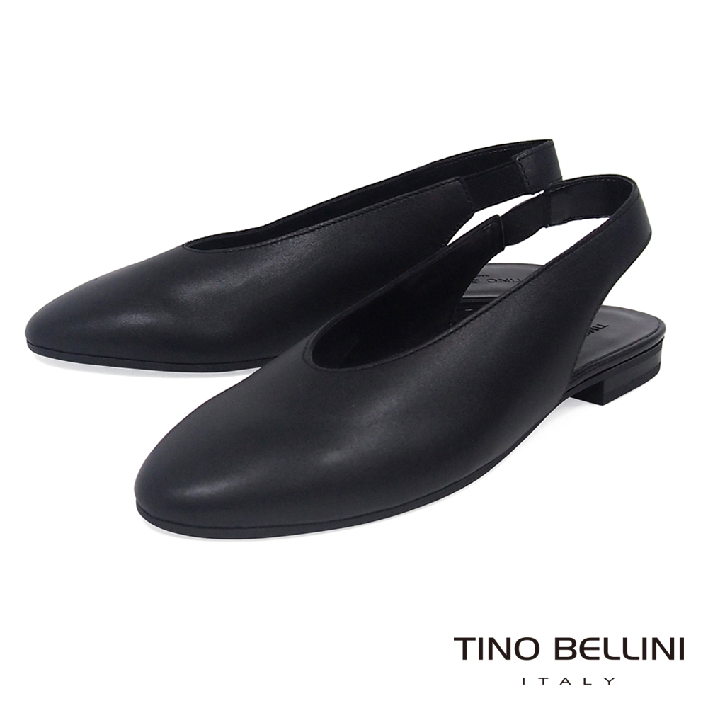 Tino Bellini 義大利進口深V鞋楦後拉帶平底鞋_ 黑