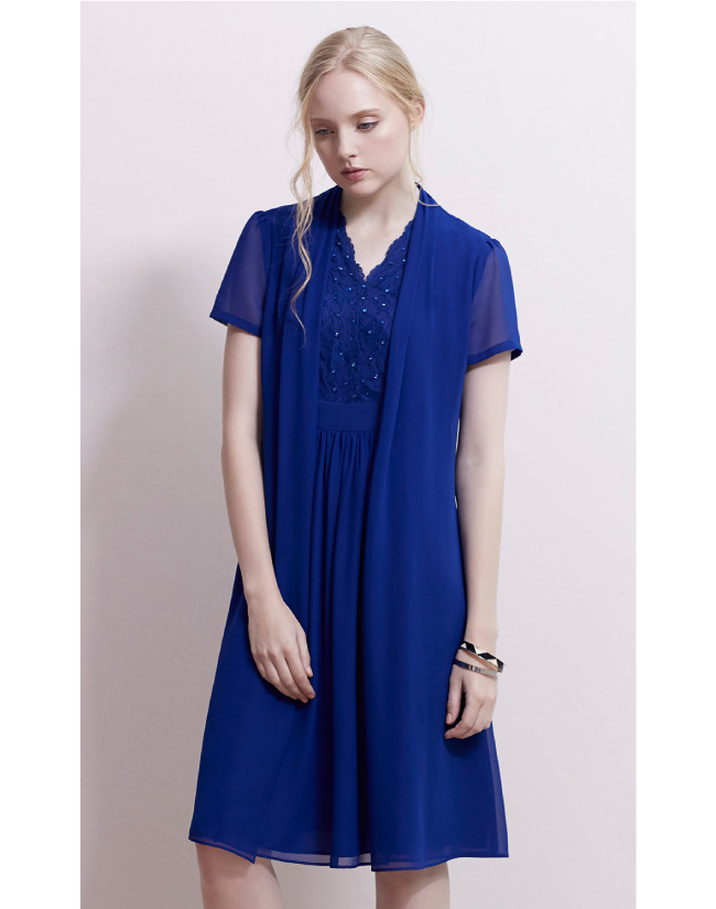 ILEY伊蕾 時尚優雅假兩件洋裝(藍)