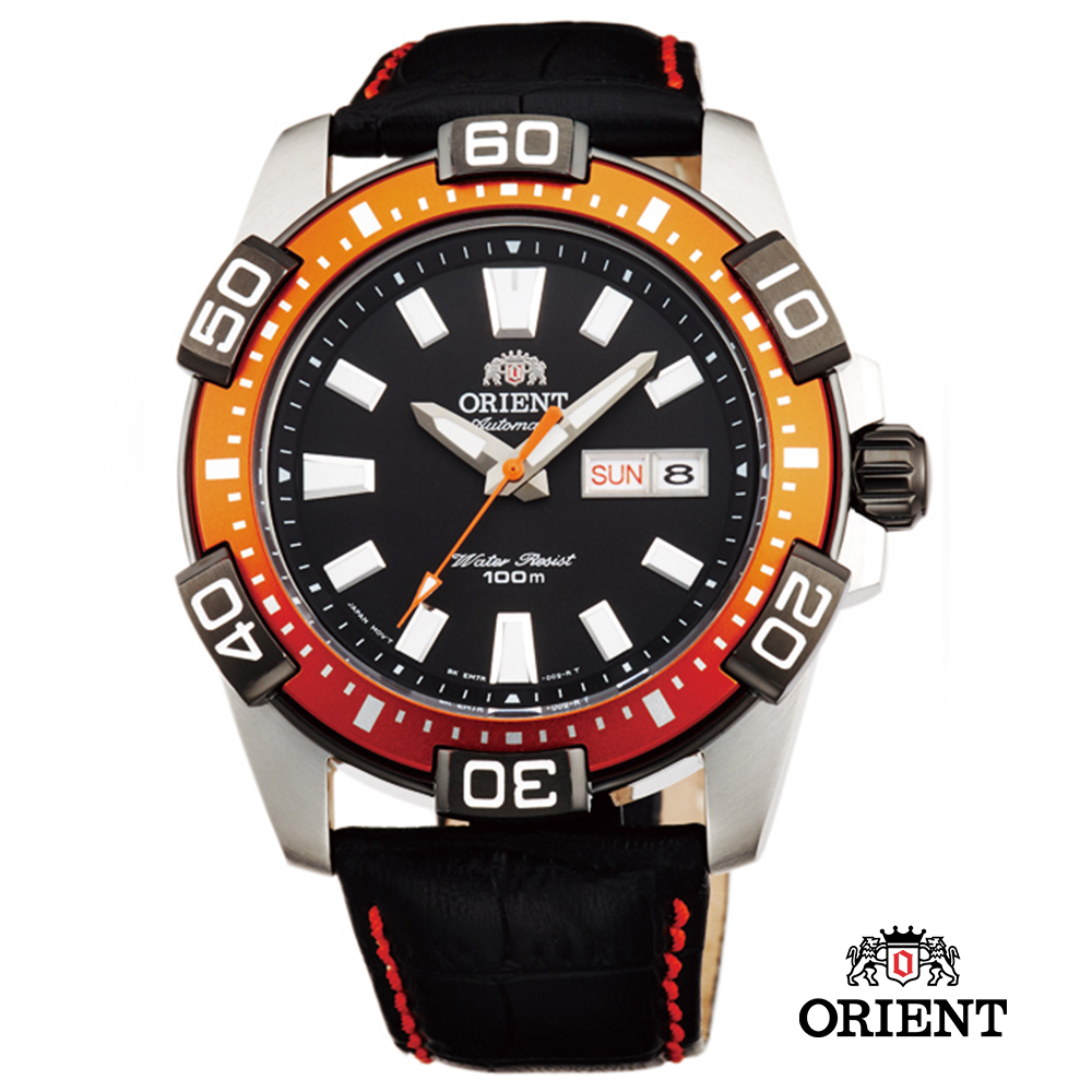 ORIENT 東方錶 WATER RESISTANT Marine機械錶-橘/45.5mm