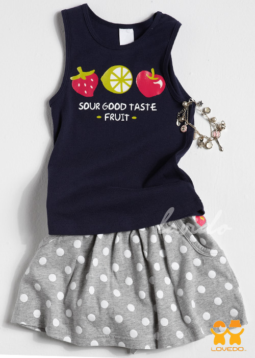 【LOVEDO-艾唯多童裝】可愛綜合水果 背心短裙兩件組套裝(深藍)