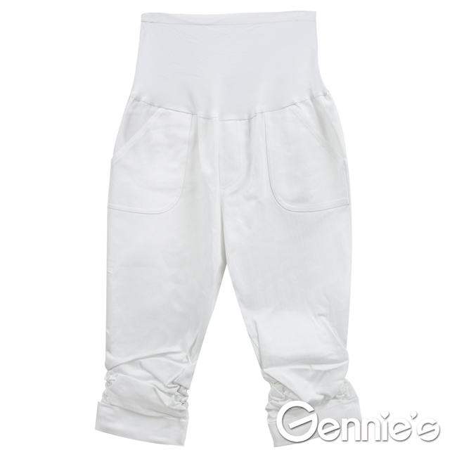Gennies專櫃-實搭簡約風格春夏孕婦七分褲(G4V87)條紋白