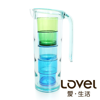 LOVEL時尚餐廚系列-冰晶冷水壺杯5件組(1.6L)