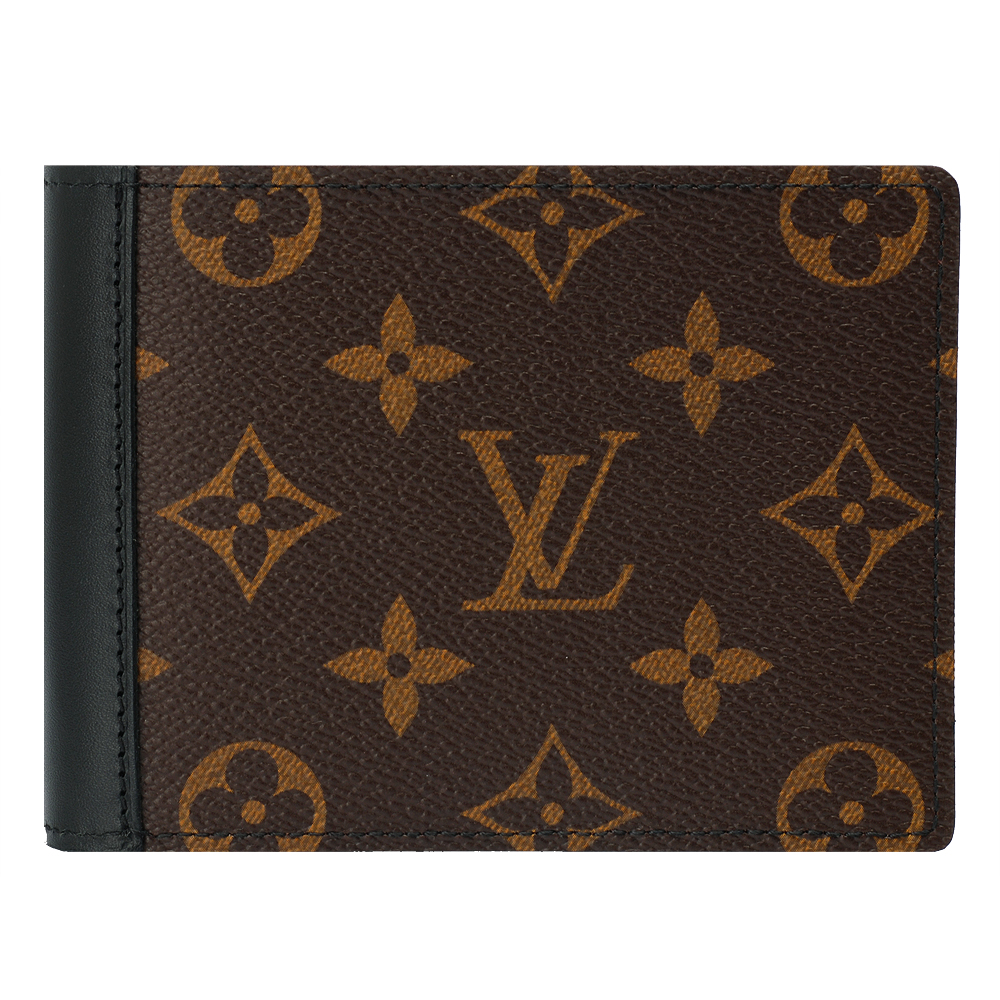 LV M60411 經典Monogram Macassar帆布Mindoro折疊短夾(黑)