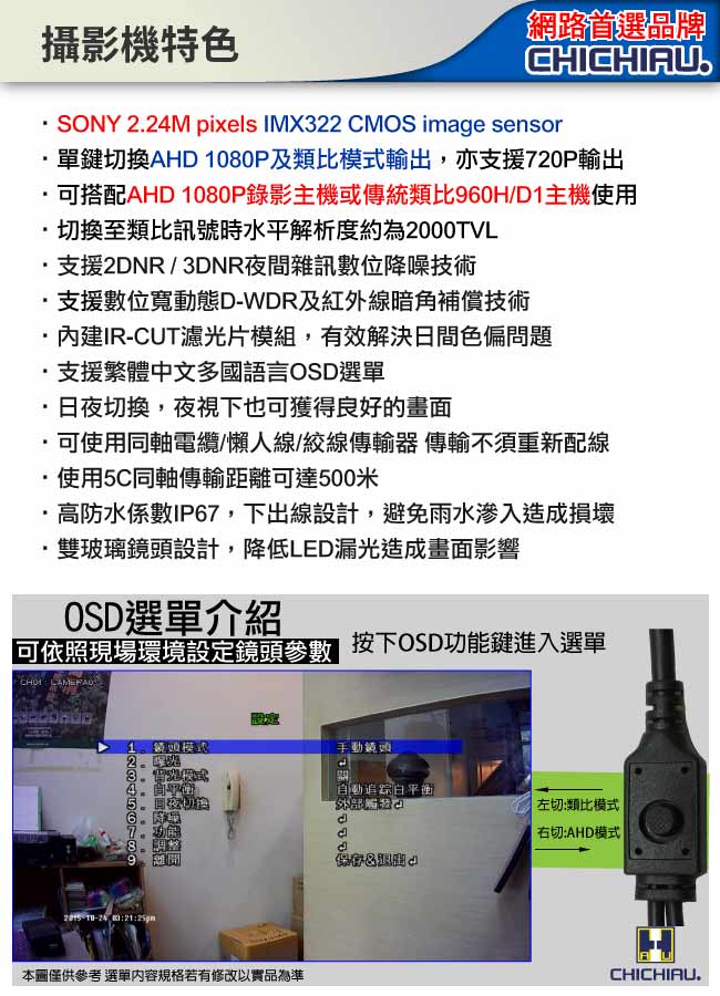 奇巧 AHD 1080P 4路iCATCH監控組-含SONY 200萬監視器攝影機